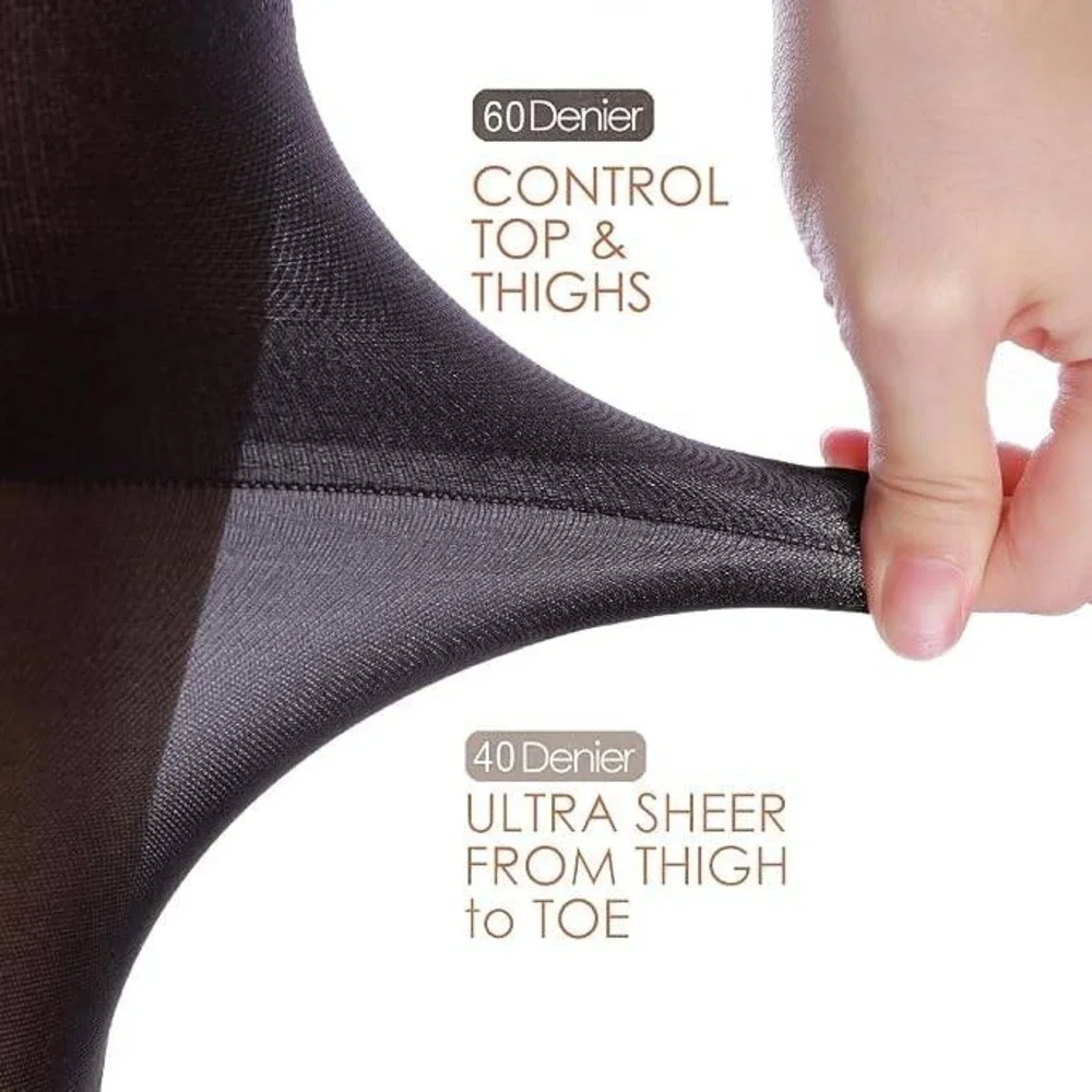 G&Y Classic Womens 2 Pack Black Slim Line Pantyhose Control Top Sheer Tights